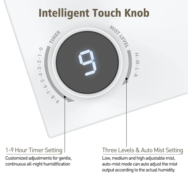 Alt view image 7 of 7 - RIMOO Stainless Steel Humidifier, Cool Mist Humidifiers with Only 3 Parts Easy to Clean, Top Fill Humidifier with 1-9H Timer, 30dB Whisper-Quiet, Filterless for Bedroom Large Baby Room Office