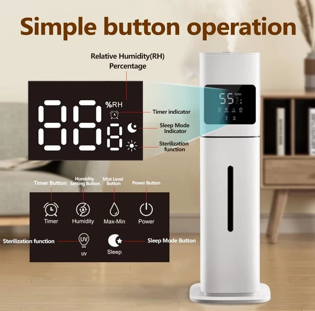 Alt view image 2 of 7 - Smart White Humidifier, 2.1Gal/8L Large Capacity Cool Mist Humidifier with 3 Mist Levels, Auto Humidity Control, Timer & Auto Shut-Off, LED Panel & Remote, 360° Nozzle for Nursery, Office, Plants
