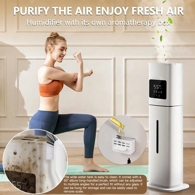Alt view image 5 of 7 - Smart White Humidifier, 2.1Gal/8L Large Capacity Cool Mist Humidifier with 3 Mist Levels, Auto Humidity Control, Timer & Auto Shut-Off, LED Panel & Remote, 360° Nozzle for Nursery, Office, Plants
