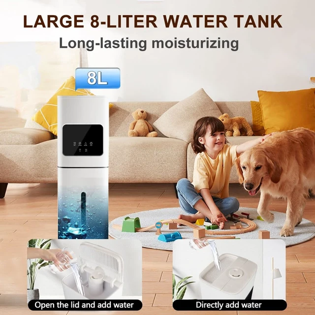 Alt view image 6 of 7 - Smart White Humidifier, 2.1Gal/8L Large Capacity Cool Mist Humidifier with 3 Mist Levels, Auto Humidity Control, Timer & Auto Shut-Off, LED Panel & Remote, 360° Nozzle for Nursery, Office, Plants