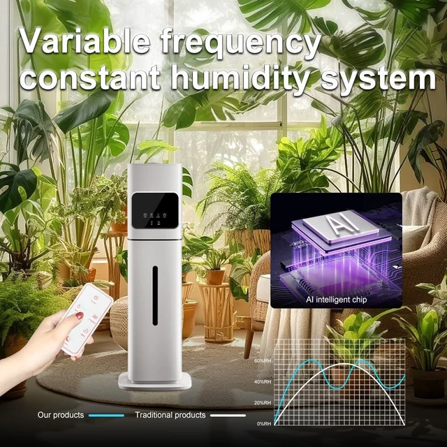 Alt view image 4 of 7 - Smart White Humidifier, 2.1Gal/8L Large Capacity Cool Mist Humidifier with 3 Mist Levels, Auto Humidity Control, Timer & Auto Shut-Off, LED Panel & Remote, 360° Nozzle for Nursery, Office, Plants