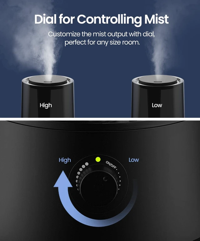 Alt view image 3 of 7 - raydrop Humidifiers for Bedroom, Humidifiers for Home & Large Room, Cool Mist Humidfiers for Baby and Plant, Adjustable Mist Level, Auto Shut-Off, Black, 4.0L