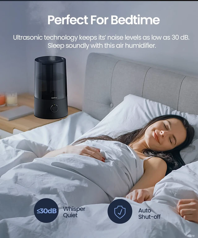 Alt view image 6 of 7 - raydrop Humidifiers for Bedroom, Humidifiers for Home & Large Room, Cool Mist Humidfiers for Baby and Plant, Adjustable Mist Level, Auto Shut-Off, Black, 4.0L