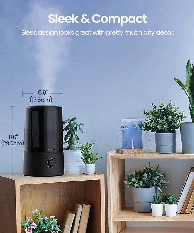 Alt view image 7 of 7 - raydrop Humidifiers for Bedroom, Humidifiers for Home & Large Room, Cool Mist Humidfiers for Baby and Plant, Adjustable Mist Level, Auto Shut-Off, Black, 4.0L