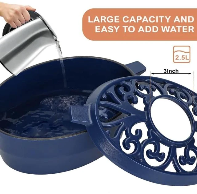 Alt view image 5 of 7 - GoCampDirect Wood Stove Steamer - 2.5 Quart Wood Stove Humidifier, Blue | Full Porcelain Enamel, Rust Resistant, Coated Cast Iron humidifier, Matte Black Finish with Lattice Top