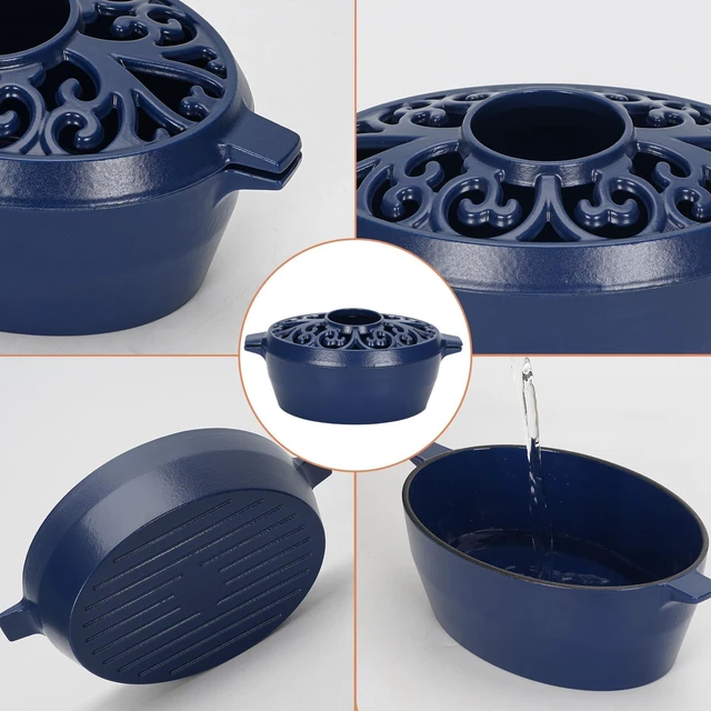 Alt view image 7 of 7 - GoCampDirect Wood Stove Steamer - 2.5 Quart Wood Stove Humidifier, Blue | Full Porcelain Enamel, Rust Resistant, Coated Cast Iron humidifier, Matte Black Finish with Lattice Top