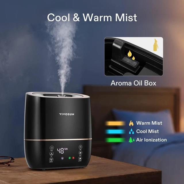 Alt view image 2 of 7 - VIVOSUN 2-in-1 Warm and Cool Mist Humidifier, 5L Indoor Ultrasonic Air Humidifier with Essential Oil Tray for Bedrooms, Plants, Offices and Babies