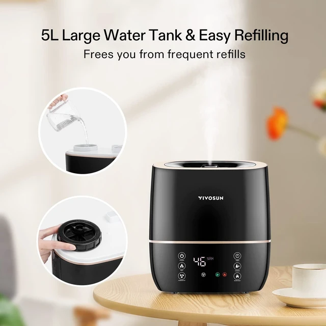 Alt view image 3 of 7 - VIVOSUN 2-in-1 Warm and Cool Mist Humidifier, 5L Indoor Ultrasonic Air Humidifier with Essential Oil Tray for Bedrooms, Plants, Offices and Babies