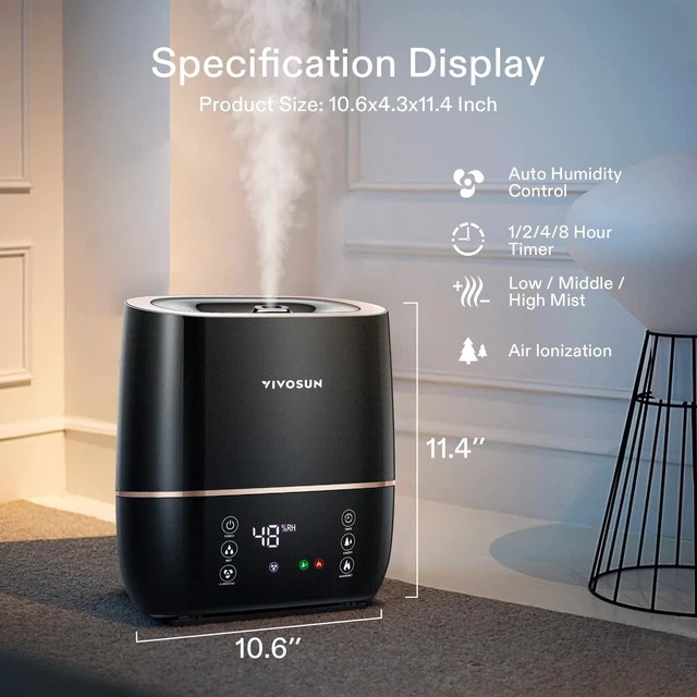 Alt view image 6 of 7 - VIVOSUN 2-in-1 Warm and Cool Mist Humidifier, 5L Indoor Ultrasonic Air Humidifier with Essential Oil Tray for Bedrooms, Plants, Offices and Babies