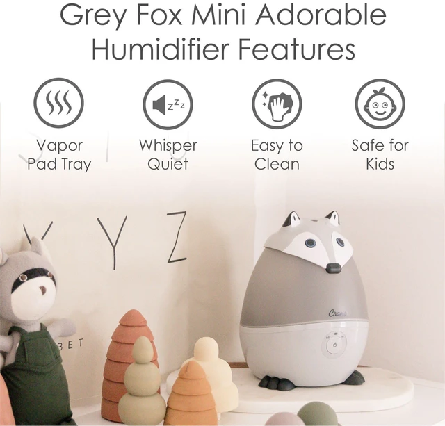 Alt view image 2 of 7 - Crane Ultrasonic Cool Mist Animal Humidifier for Kids' Bedroom & Nursery, Adjustable 0.5 Gallon, Auto Shut-Off Silver Fox 0.5 Gallon Grey