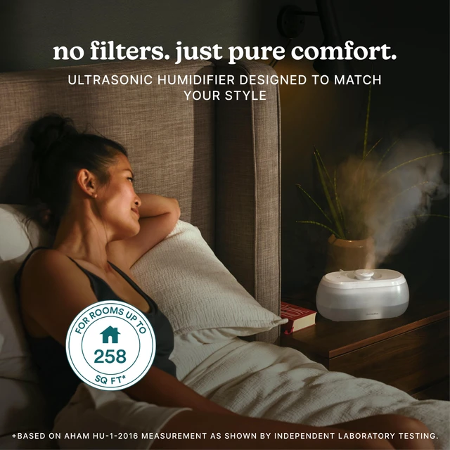 Alt view image 2 of 7 - Homedics Ultrasonic Humidifier with Visible Cool Mist 0.5-Gal Top-Fill Tank | 3 Mist Settings, 360° Nozzle, 7-Color Night-Light, Aromatherapy Tray, Auto Shutoff, Filter-Free, Medium Rooms
