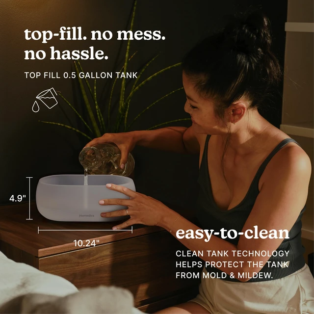 Alt view image 7 of 7 - Homedics Ultrasonic Humidifier with Visible Cool Mist 0.5-Gal Top-Fill Tank | 3 Mist Settings, 360° Nozzle, 7-Color Night-Light, Aromatherapy Tray, Auto Shutoff, Filter-Free, Medium Rooms