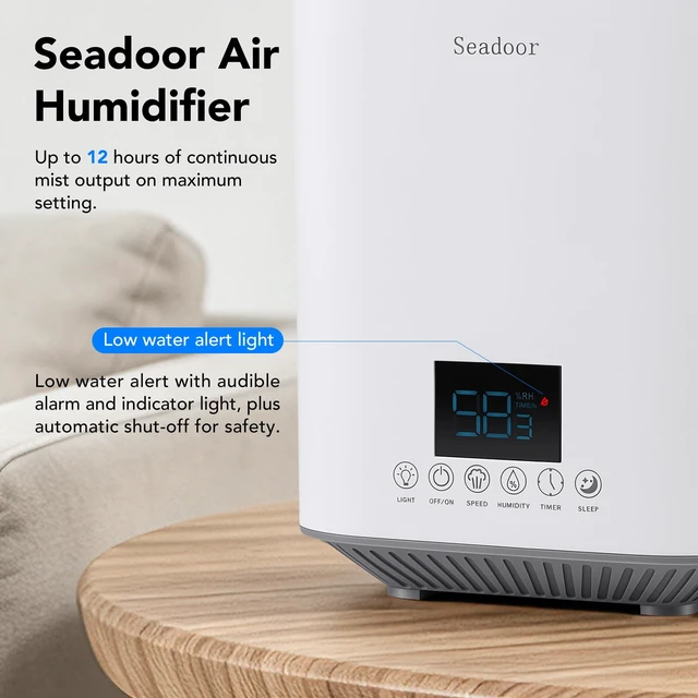 Alt view image 5 of 7 - Seadoor Humidifier for Bedroom, 3L Ultrasonic Cool Mist | 360° Nozzle, Small & Easy to Clean, with Sleep Mode, Timer, Night Light & 3 Mist Levels - for Home, Room, Office & Plants