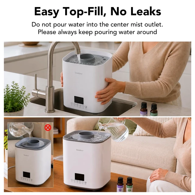 Alt view image 6 of 7 - Seadoor Humidifier for Bedroom, 3L Ultrasonic Cool Mist | 360° Nozzle, Small & Easy to Clean, with Sleep Mode, Timer, Night Light & 3 Mist Levels - for Home, Room, Office & Plants
