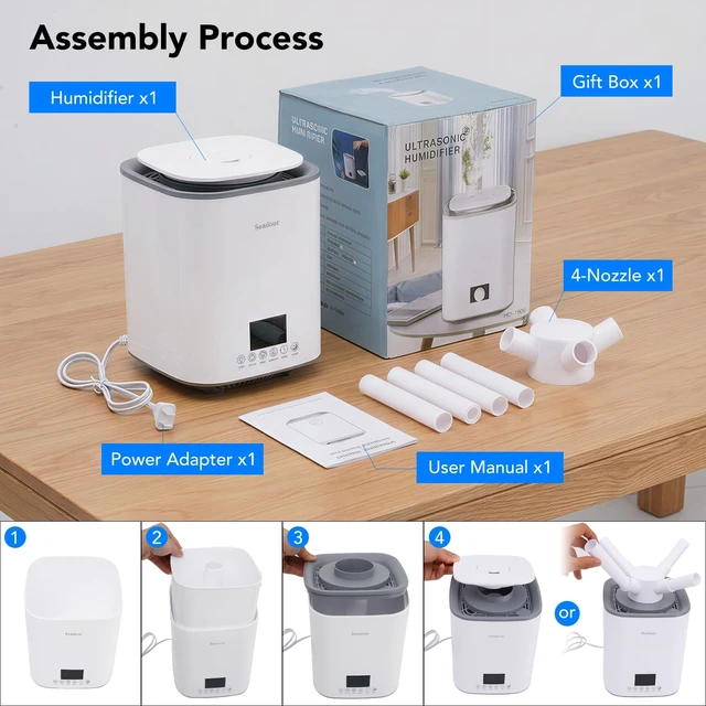 Alt view image 7 of 7 - Seadoor Humidifier for Bedroom, 3L Ultrasonic Cool Mist | 360° Nozzle, Small & Easy to Clean, with Sleep Mode, Timer, Night Light & 3 Mist Levels - for Home, Room, Office & Plants