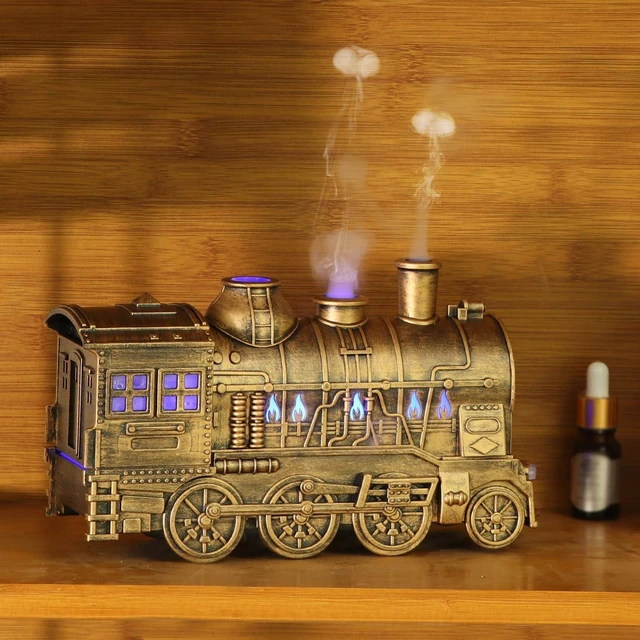 Main image of Train Humidifier Diffuser,300ml Retro Steam Train Humidifier Dual Mist Outlets,Cool Mist Diffuser Train Design to Improve Air for Bedroom Office Desktop (Bronze+Remote Control)