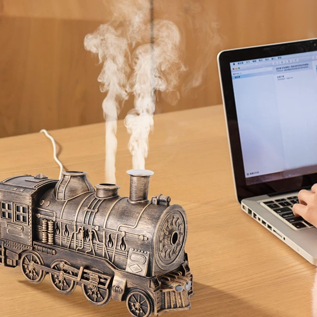 Alt view image 3 of 6 - Train Humidifier Diffuser,300ml Retro Steam Train Humidifier Dual Mist Outlets,Cool Mist Diffuser Train Design to Improve Air for Bedroom Office Desktop (Bronze+Remote Control)