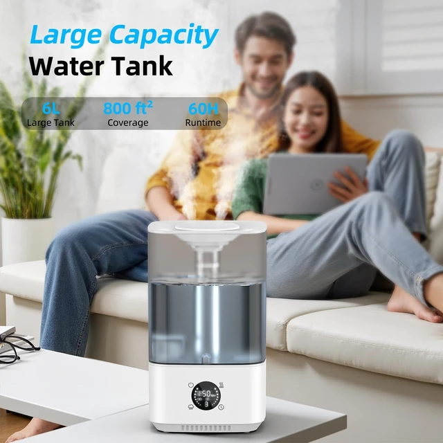 Alt view image 2 of 7 - PKBD 6L Cool Mist Humidifiers for Bedroom, 3-level Adjustable Mist Modes | with 4 Timer Options, Top-Fill & Easy to Clean, Multi-color Night Light, Wide Coverage Quick Humidification, White