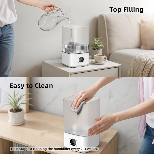 Alt view image 5 of 7 - PKBD 6L Cool Mist Humidifiers for Bedroom, 3-level Adjustable Mist Modes | with 4 Timer Options, Top-Fill & Easy to Clean, Multi-color Night Light, Wide Coverage Quick Humidification, White