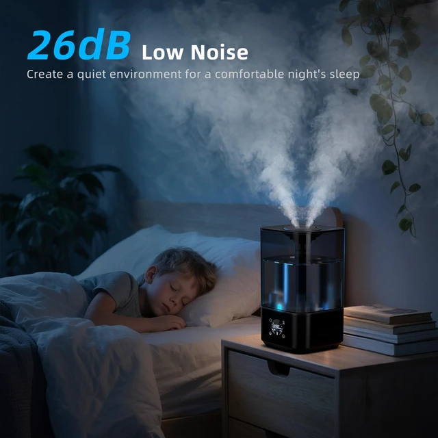 Alt view image 6 of 7 - PKBD 6L Cool Mist Humidifiers for Bedroom, 3-level Adjustable Mist Modes | with 4 Timer Options, Top-Fill & Easy to Clean, Multi-color Night Light, Wide Coverage Quick Humidification, Black