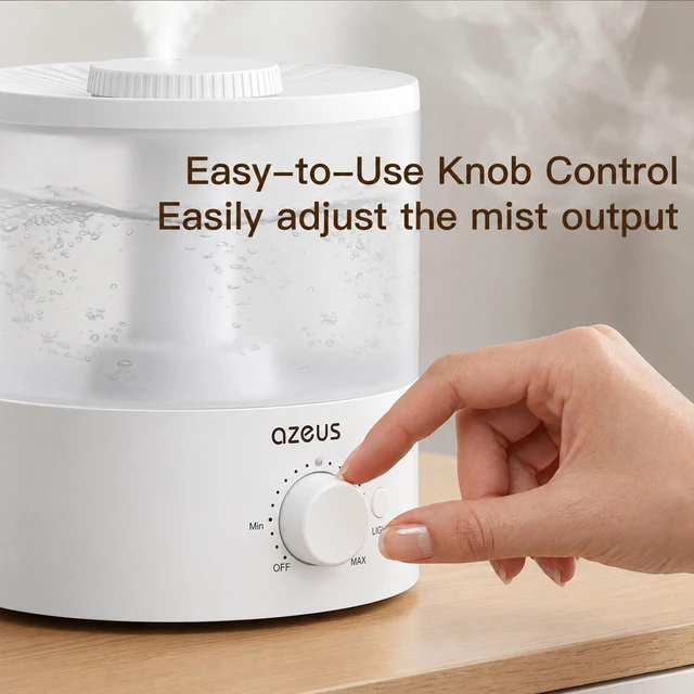 Alt view image 6 of 7 - AZEUS 1.5L Cool Mist Humidifier, Quiet with 7-Color Night Light | 1.5L Tank, Quiet Cool Mist, 7-Color Night Light, Adjustable Mist Control, Auto Shut-Off, Low Power Design