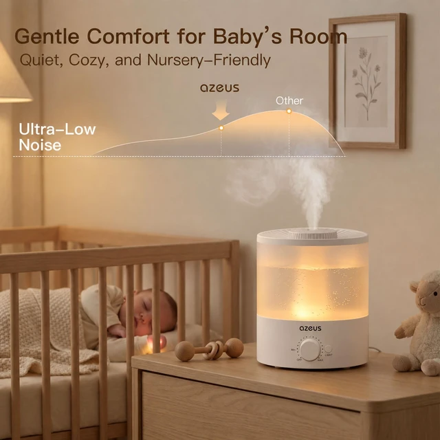 Alt view image 5 of 7 - AZEUS 1.5L Cool Mist Humidifier, Quiet with 7-Color Night Light | 1.5L Tank, Quiet Cool Mist, 7-Color Night Light, Adjustable Mist Control, Auto Shut-Off, Low Power Design