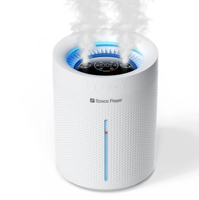 Main image of Space Player 3L Cordless Dual-Spray Cool Mist Humidifier, 4000mAh 23dB | Top-fill, 4 mist modes, colorful ambient light, 2/4/8 hr timer & auto shut-off for bedrooms, nurseries, offices and plants
