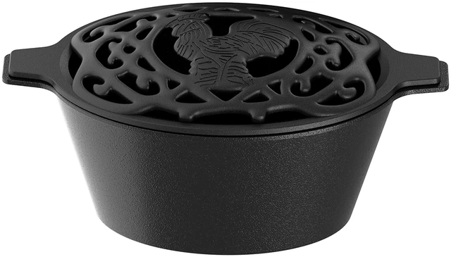 Main image of Fire Beauty Cast Iron Wood Stove Humidifier, Evaporative Kettle Chicken | No Electricity No Filter; 2.3Qt Capacity; Cast Iron; Lattice Lid; Aromatherapy; Anti-Rust; Fits Wood Gas Stoves; Dual Handles