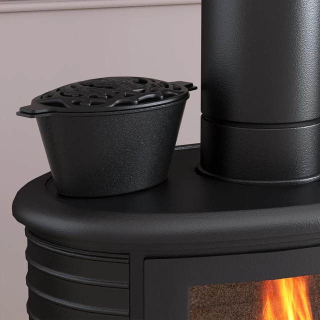 Alt view image 2 of 7 - Fire Beauty Cast Iron Wood Stove Humidifier, Evaporative Kettle Chicken | No Electricity No Filter; 2.3Qt Capacity; Cast Iron; Lattice Lid; Aromatherapy; Anti-Rust; Fits Wood Gas Stoves; Dual Handles