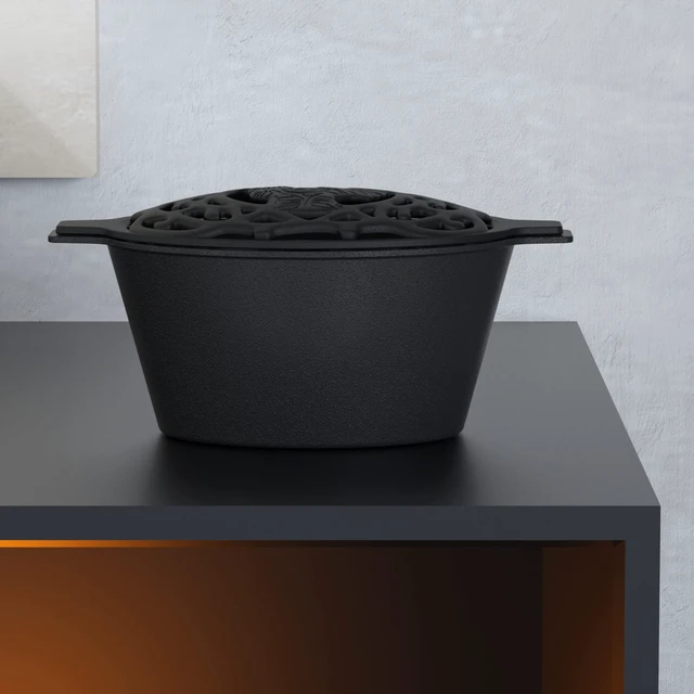 Alt view image 4 of 7 - Fire Beauty Cast Iron Wood Stove Humidifier, Evaporative Kettle Chicken | No Electricity No Filter; 2.3Qt Capacity; Cast Iron; Lattice Lid; Aromatherapy; Anti-Rust; Fits Wood Gas Stoves; Dual Handles