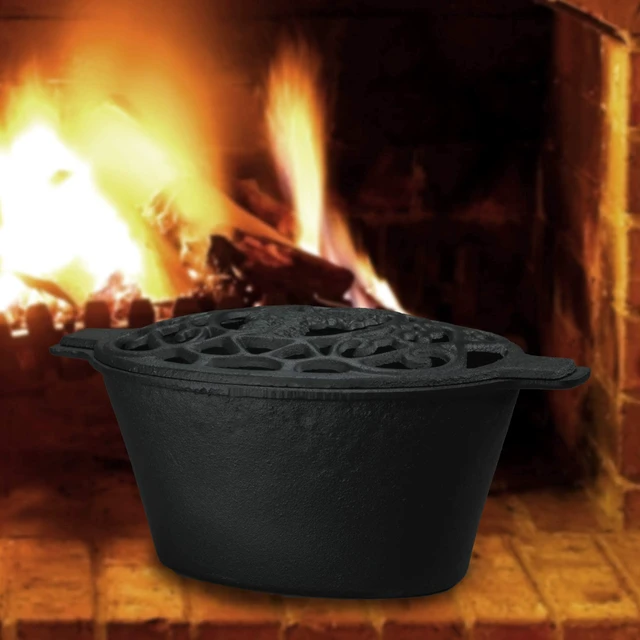 Alt view image 7 of 7 - Fire Beauty Cast Iron Wood Stove Humidifier, Evaporative Kettle Chicken | No Electricity No Filter; 2.3Qt Capacity; Cast Iron; Lattice Lid; Aromatherapy; Anti-Rust; Fits Wood Gas Stoves; Dual Handles