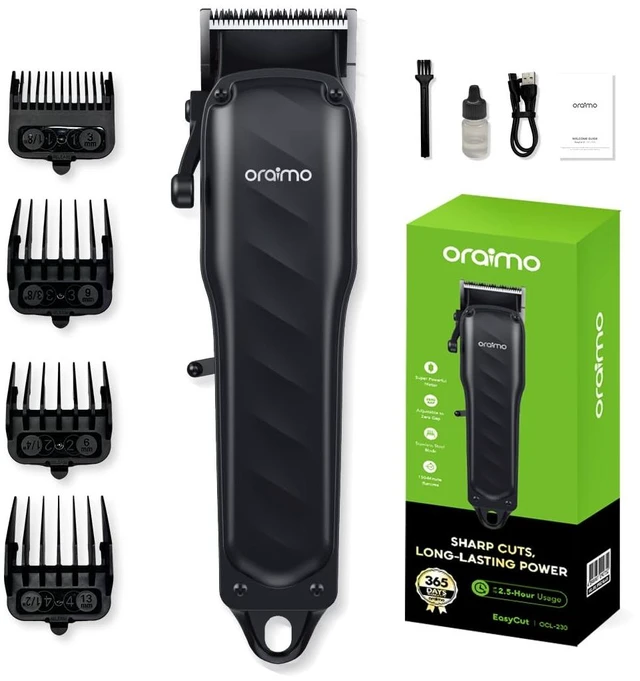 Main image of Oraimo Hair Clippers for Men, Precision T-Blade, Cordless Hair Cutting Kit | 7000 RPM Powerful Motor, 150-Min Runtime, 4 Guide Combs, USB-C Charging, Easy Self-Haircuts