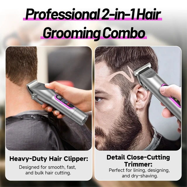 Alt view image 2 of 7 - UINK Professional Hair Clippers and Trimmer Set, Cordless 2-in-1 Combo Kit | Cordless Hair Cutting Styling Set, High Power Motor ,Smart LCD Display, 2-in-1 Combo Kit