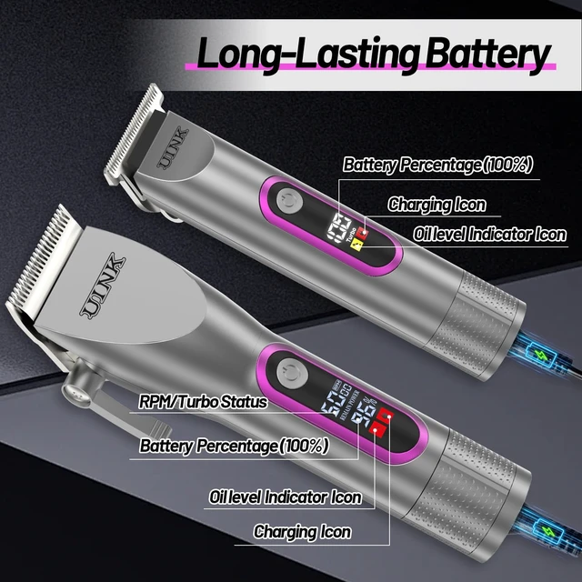 Alt view image 7 of 7 - UINK Professional Hair Clippers and Trimmer Set, Cordless 2-in-1 Combo Kit | Cordless Hair Cutting Styling Set, High Power Motor ,Smart LCD Display, 2-in-1 Combo Kit