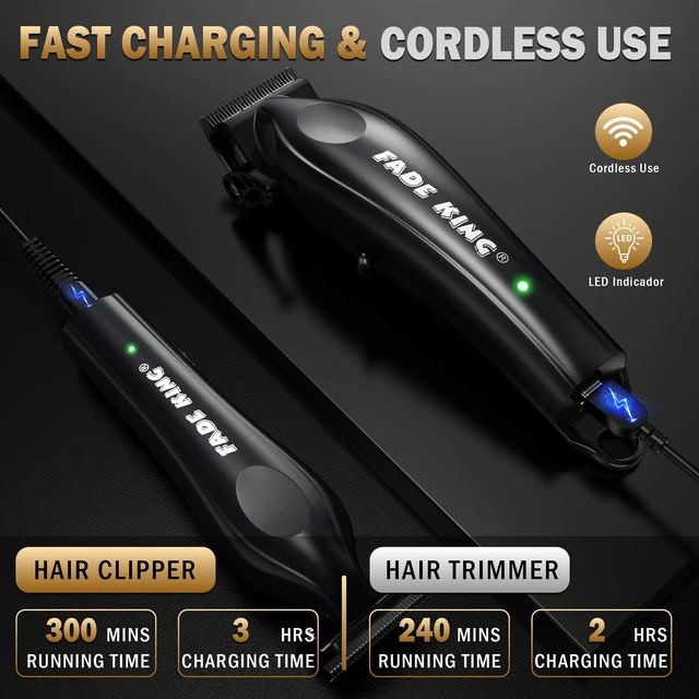 Alt view image 4 of 7 - FADEKING® Professional Hair Clippers and Beard Trimmer for Men,Cordless Barber Clippers and Zero-Gap Trimmer Set with DLC Blade,Ideal Gift for Father,Boyfriend and Husband