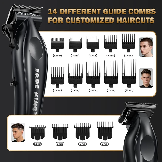Alt view image 6 of 7 - FADEKING® Professional Hair Clippers and Beard Trimmer for Men,Cordless Barber Clippers and Zero-Gap Trimmer Set with DLC Blade,Ideal Gift for Father,Boyfriend and Husband
