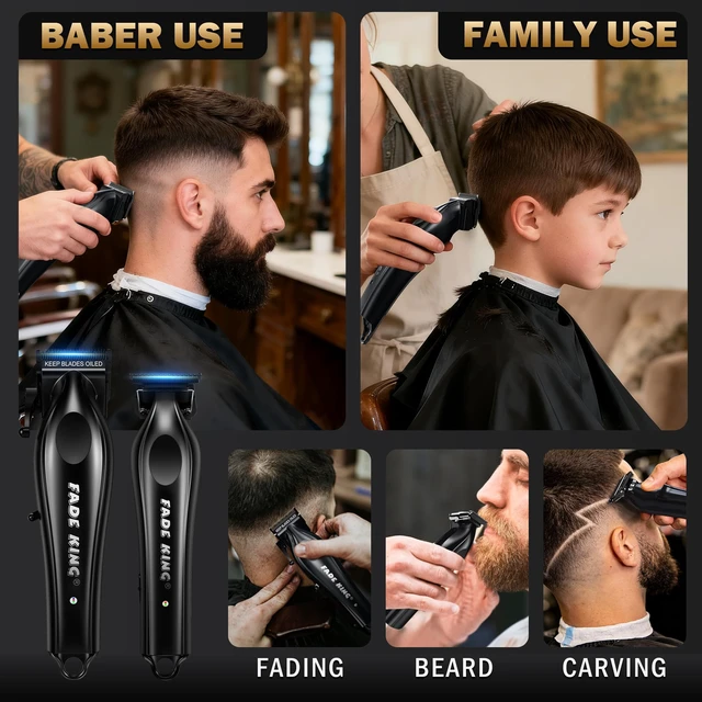 Alt view image 7 of 7 - FADEKING® Professional Hair Clippers and Beard Trimmer for Men,Cordless Barber Clippers and Zero-Gap Trimmer Set with DLC Blade,Ideal Gift for Father,Boyfriend and Husband