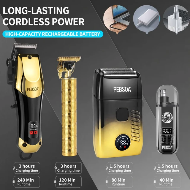 Alt view image 5 of 7 - pebsoa Hair Clippers for Men, 4-in-1 Cordless Grooming Kit with Trimmer | 4-in-1 grooming kit with hair clipper, T-blade trimmer, dual foil shaver and nose trimmer for complete home grooming