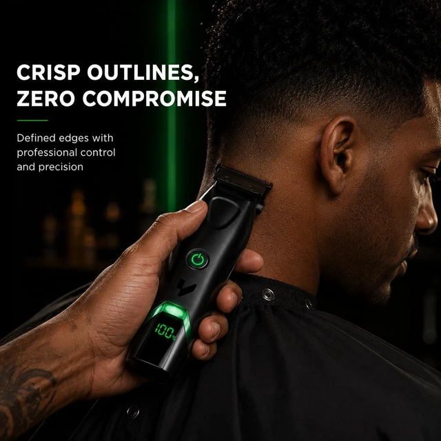 Alt view image 4 of 7 - VALLNEI® Professional Hair Clippers for Men, Clipper & Trimmer Set, G-Power | 7000RPM Cordless Clipper and Trimmer Set, Coated Blades, Signature Green LED Display & Glowing Interface, Black