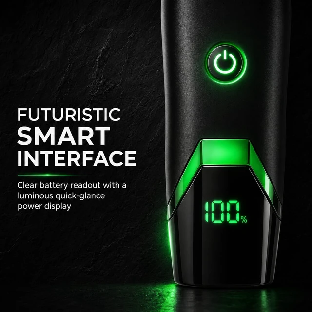 Alt view image 5 of 7 - VALLNEI® Professional Hair Clippers for Men, Clipper & Trimmer Set, G-Power | 7000RPM Cordless Clipper and Trimmer Set, Coated Blades, Signature Green LED Display & Glowing Interface, Black