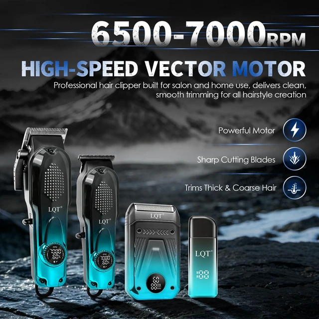 Alt view image 2 of 7 - LQT Hair Clippers for Men Professional, 4-in-1 Cordless Barber Kit with Hair Clipper, Detail Trimmer, Foil Shaver and Nose Trimmer, Digital Display, Guide Combs, Scissors and Cape
