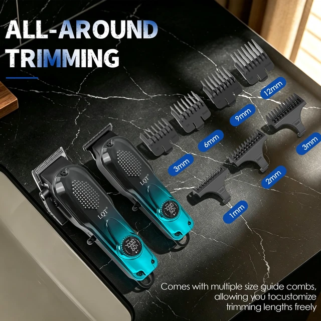 Alt view image 4 of 7 - LQT Hair Clippers for Men Professional, 4-in-1 Cordless Barber Kit with Hair Clipper, Detail Trimmer, Foil Shaver and Nose Trimmer, Digital Display, Guide Combs, Scissors and Cape