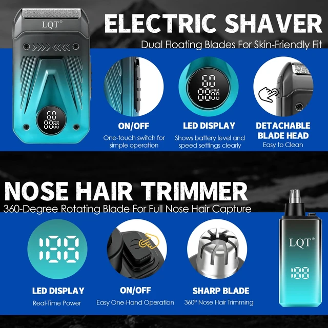 Alt view image 6 of 7 - LQT Hair Clippers for Men Professional, 4-in-1 Cordless Barber Kit with Hair Clipper, Detail Trimmer, Foil Shaver and Nose Trimmer, Digital Display, Guide Combs, Scissors and Cape