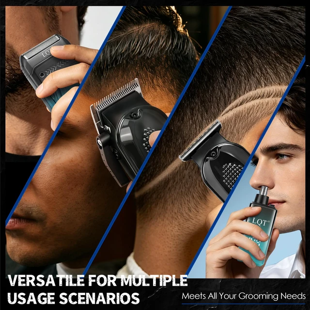 Alt view image 7 of 7 - LQT Hair Clippers for Men Professional, 4-in-1 Cordless Barber Kit with Hair Clipper, Detail Trimmer, Foil Shaver and Nose Trimmer, Digital Display, Guide Combs, Scissors and Cape