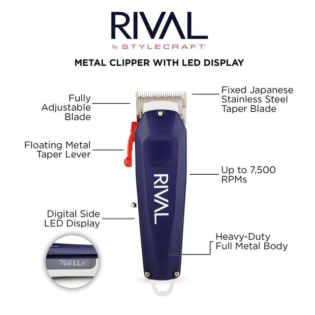 Alt view image 2 of 7 - STYLECRAFT Rival Cordless Hair Clipper with Digital Display & Metal Housing | Supercharged Motor Up To 7500 RPM, Ceramic Blade, Up To 3-Hr Runtime, LED Display, Zero-Gap, Professional Grade