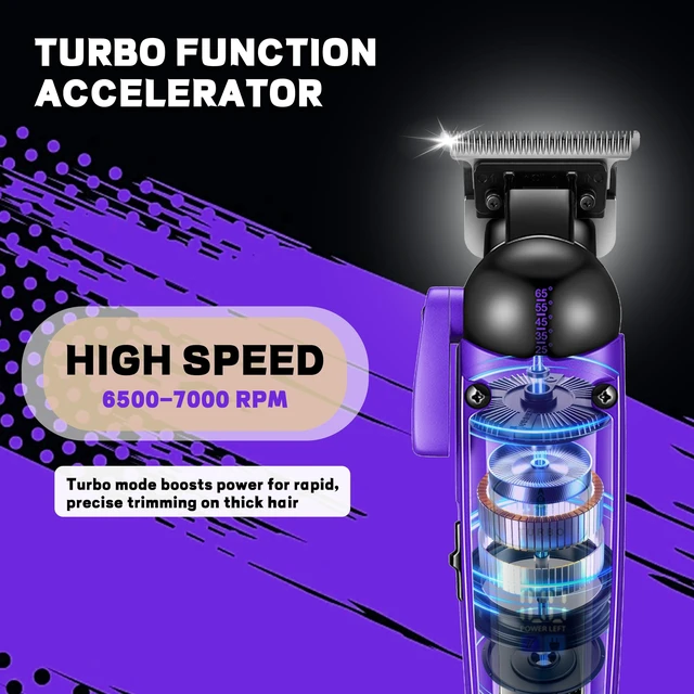 Alt view image 3 of 7 - VGR 274 Professional Hair Trimmer for Men with T-Blade, Purple | 7000 RPM; 1500mAh battery; 140min runtime; ceramic blade; 5 guide combs; cleaning brush; charging cable
