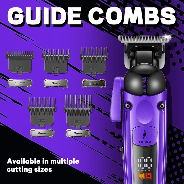 Alt view image 5 of 7 - VGR 274 Professional Hair Trimmer for Men with T-Blade, Purple | 7000 RPM; 1500mAh battery; 140min runtime; ceramic blade; 5 guide combs; cleaning brush; charging cable