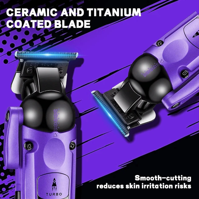 Alt view image 4 of 7 - VGR 274 Professional Hair Trimmer for Men with T-Blade, Purple | 7000 RPM; 1500mAh battery; 140min runtime; ceramic blade; 5 guide combs; cleaning brush; charging cable