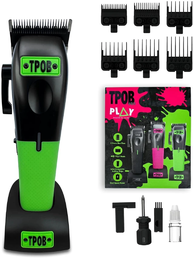 Main image of TPOB Play Professional Hair Clippers for Men 7500 RPM Barber Clipper with Rubber Grips, Cordless Rechargeable Hair Cutting Kit for Fades, Tapers & Home Haircuts (Black/Green/Pink)