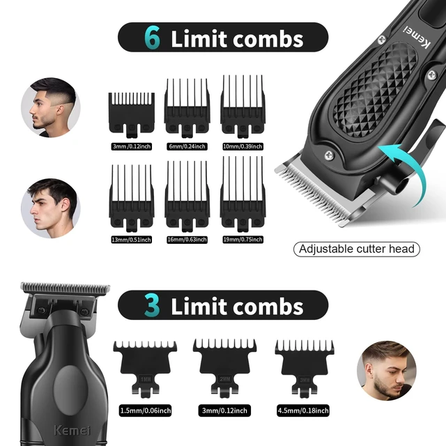 Alt view image 3 of 7 - KEMEI Trimmers Cordless Hair Clippers for Men, Hair Cutting Kit | Barber Clipper T-Blade Beard Trimmer Foil Shaver Set, Rechargeable Electric Fade Clipper , KM-1071, KM-PG2299, KM-2024